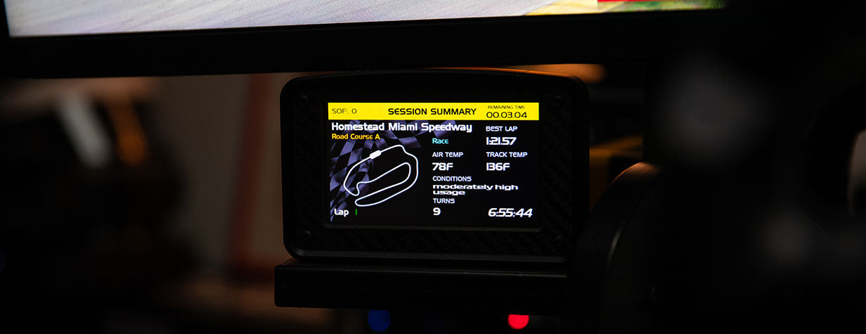 a racing steering wheel on a simulator