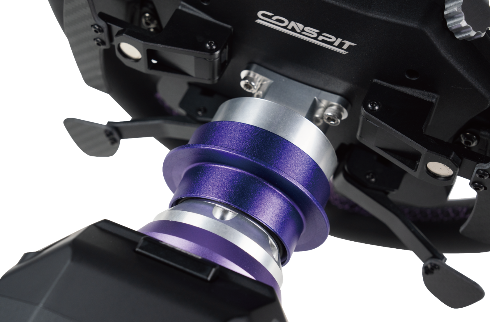 CONSPIT CDR quick release connecting a wheel to a CONSPIT wheelbase