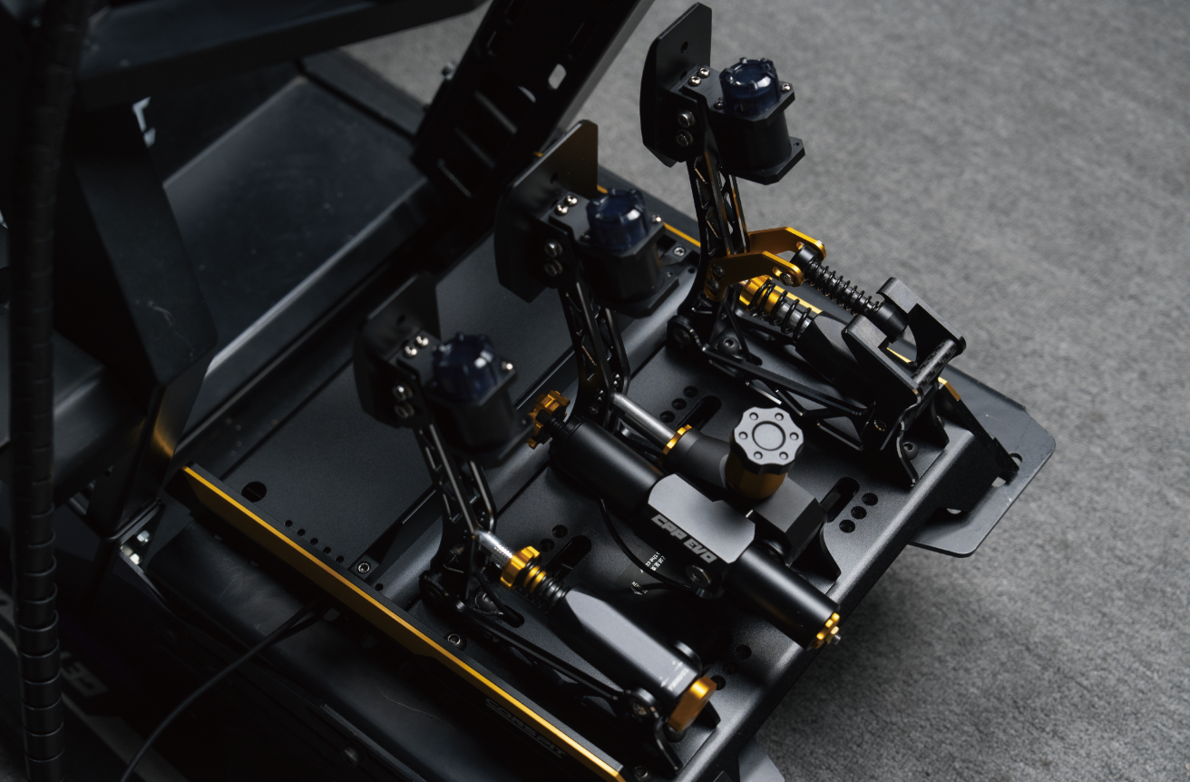 CONSPIT CPP EVO pedal set with clutch mounted in a cockpit