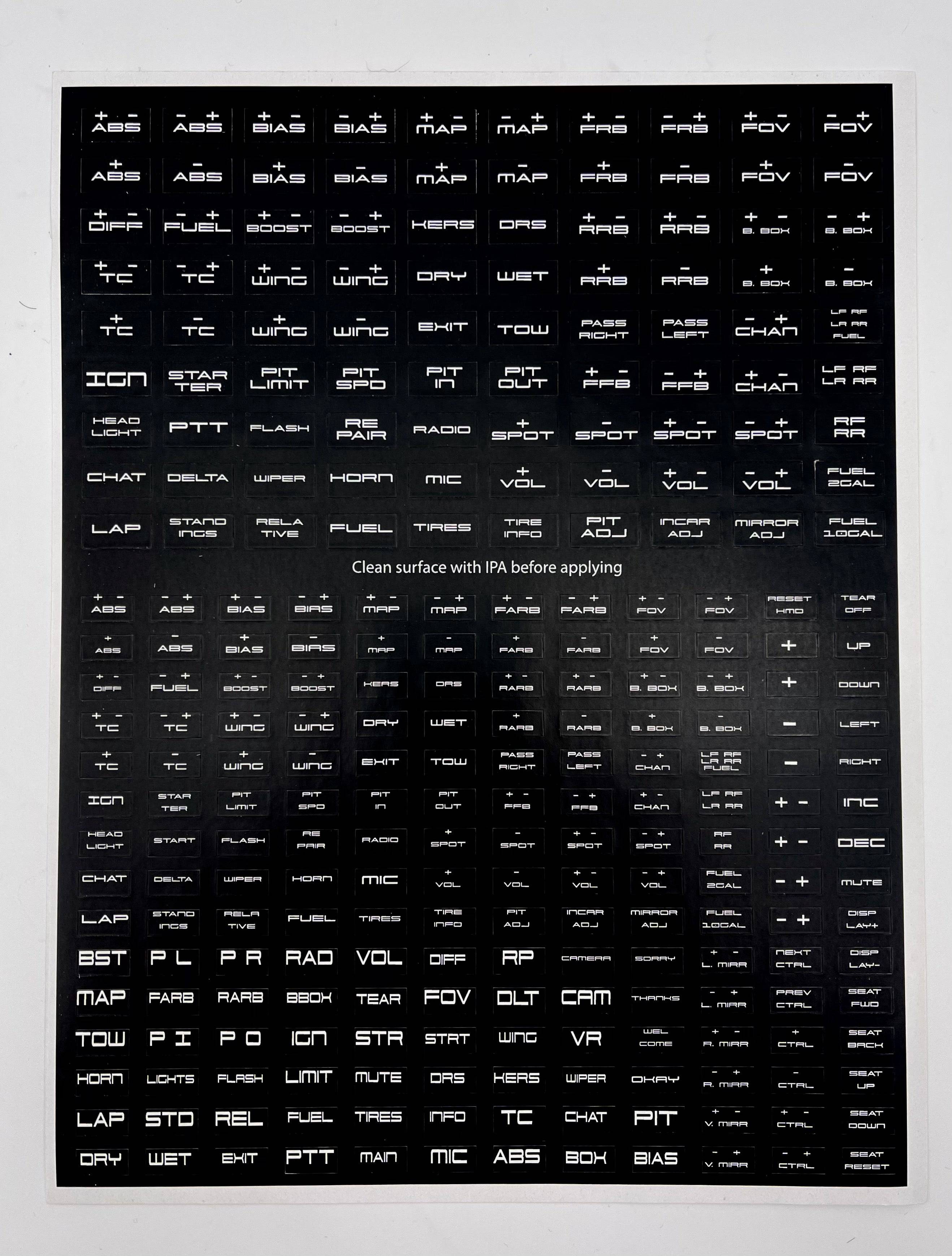 Apex Sim Racing - Button Box Label Kit (270 Labels)