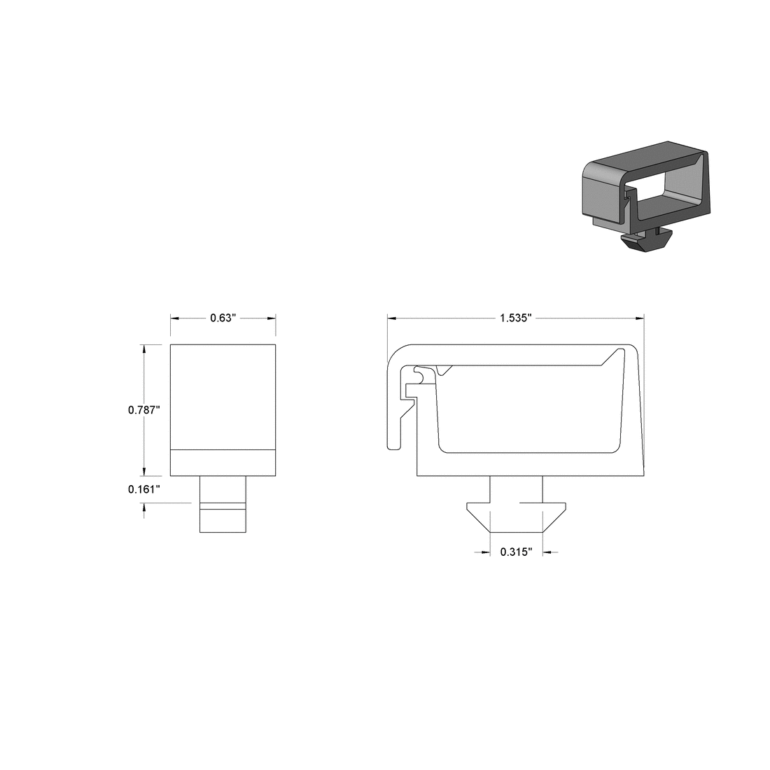 Snap-Close Cable Holder, 1 Opening for 1.5" Rail