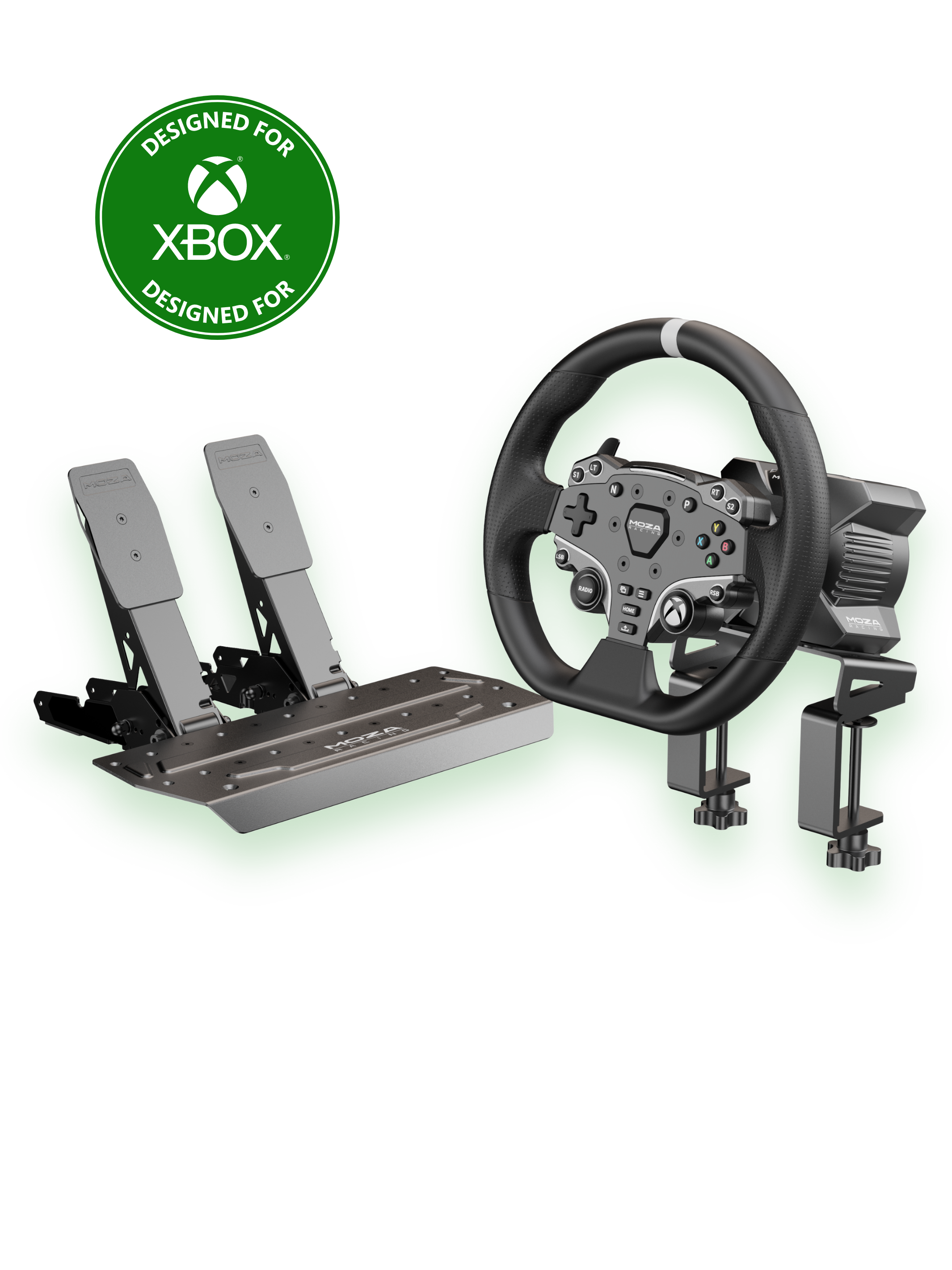 MOZA R3 direct-drive wheelbase, ES Xbox steering wheel and SR-P Lite pedals, officially licensed for Xbox Series X and Series S