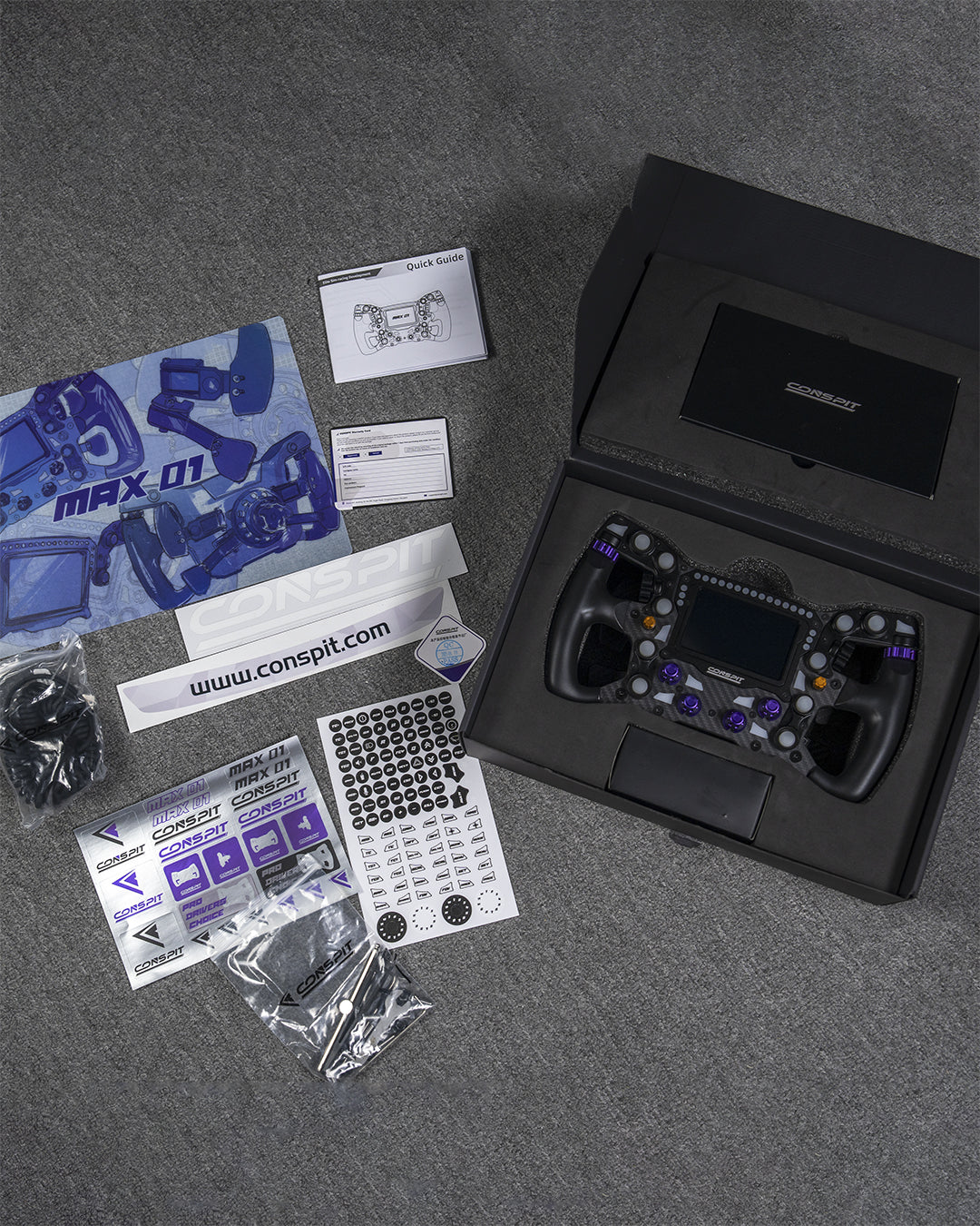 CONSPIT MAX 01 wheel box contents and accessories