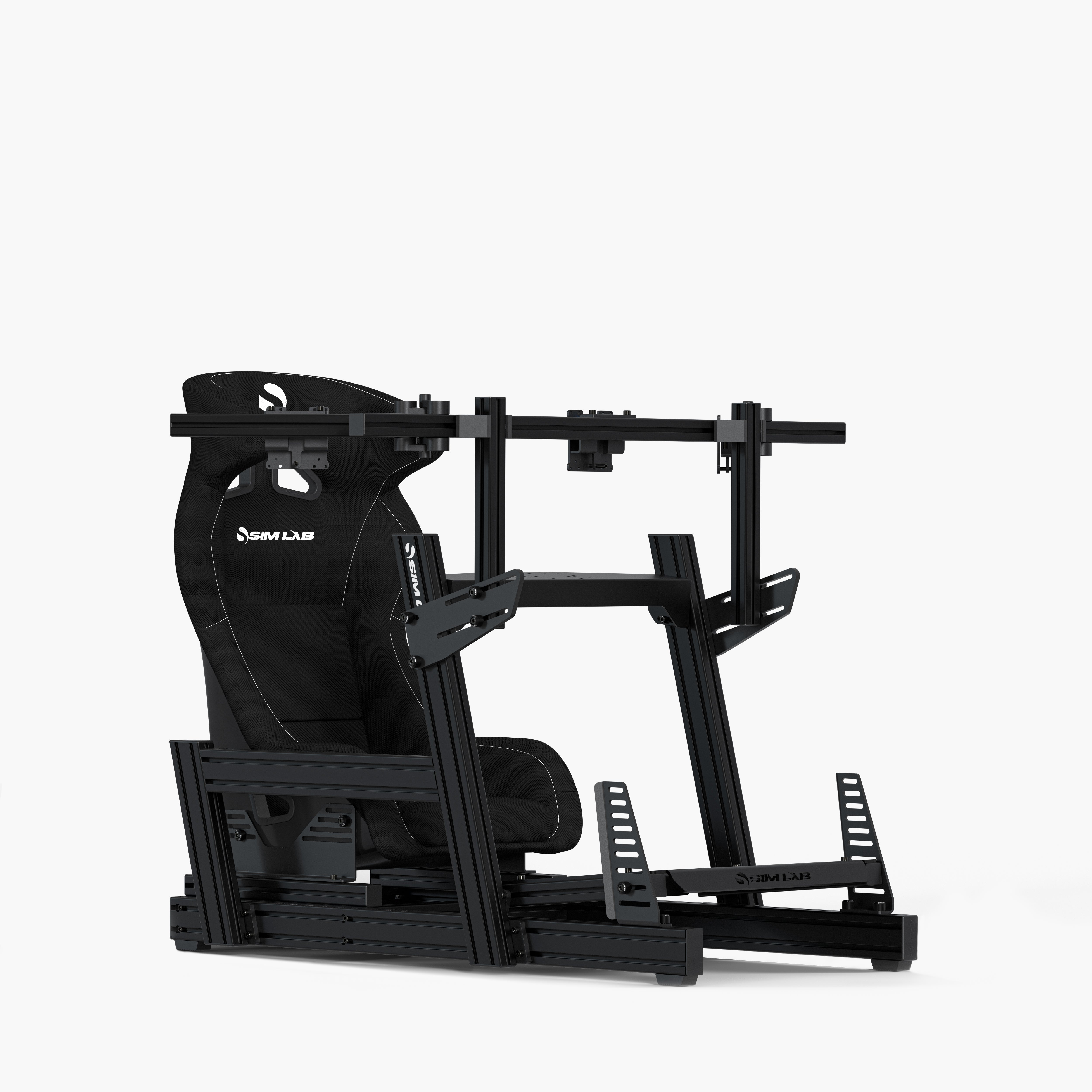 Sim-Lab GT1 Pro cockpit with triple monitor mount and bucket seat — VPS Qualifier turnkey racing simulator
