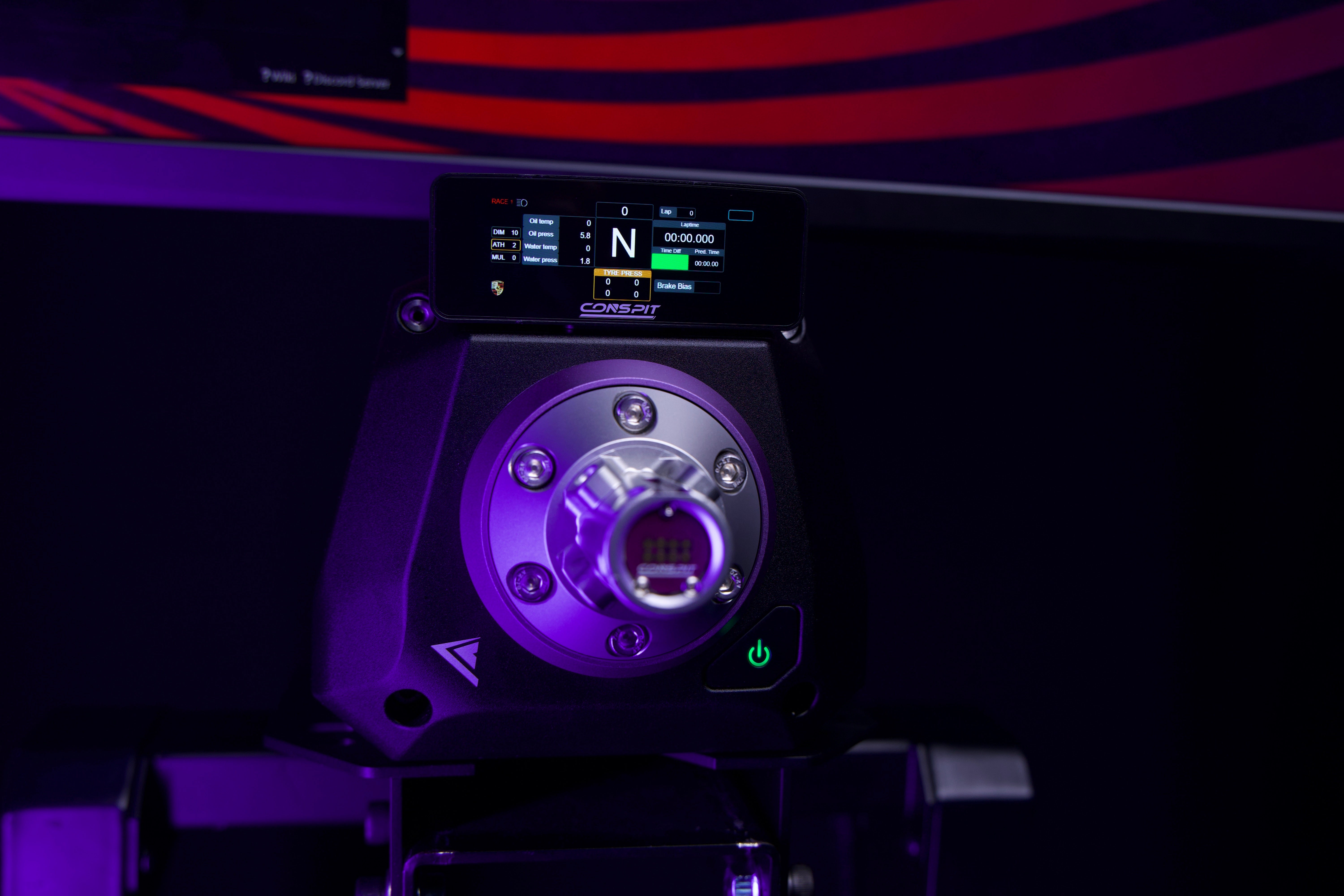 CONSPIT CSD Nano dashboard on a wheelbase in a sim rig