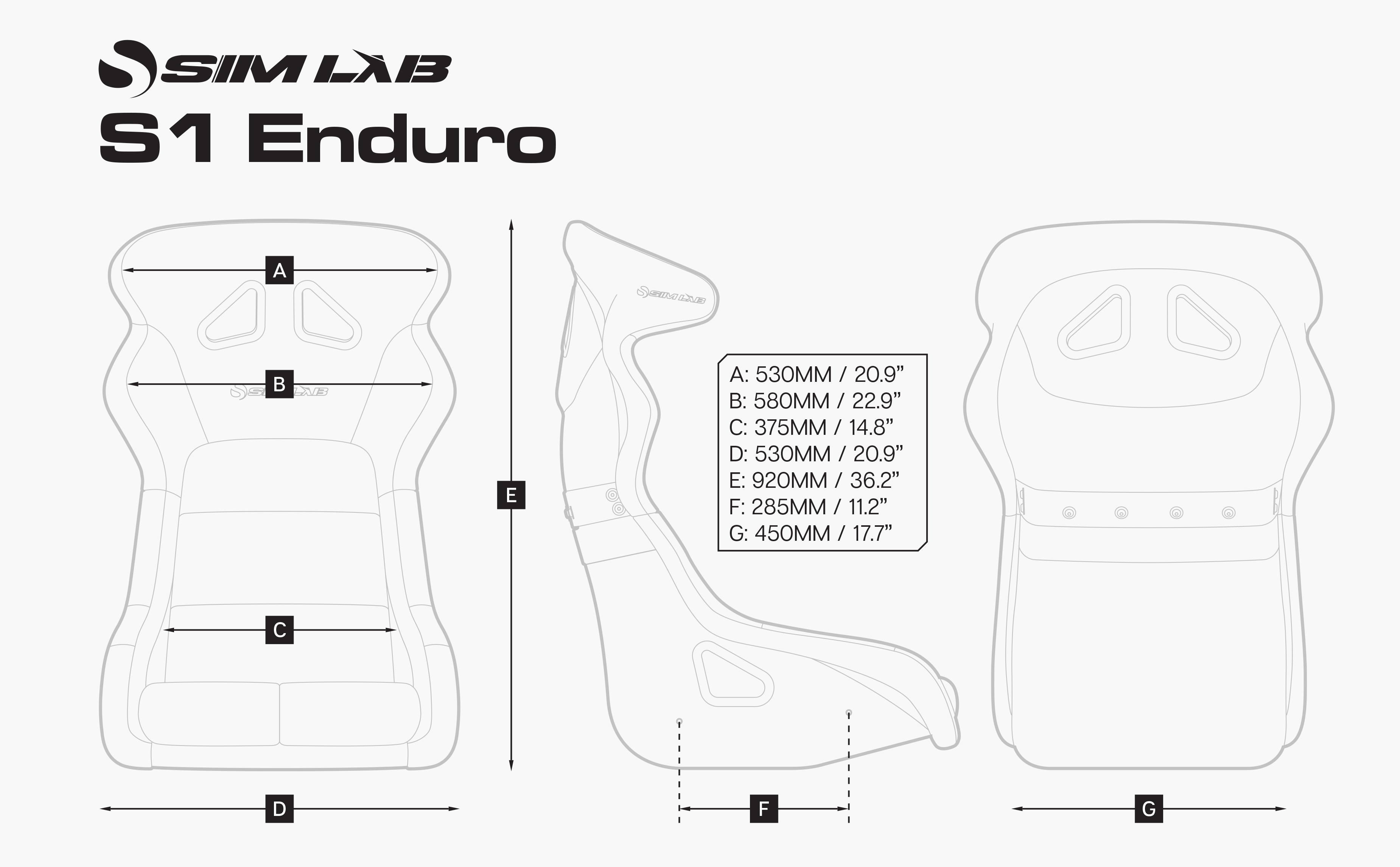 Sim-Lab S1 Enduro GT Bucket Seat for Sim Racing (Fiberglass Shell, Black or Blue)
