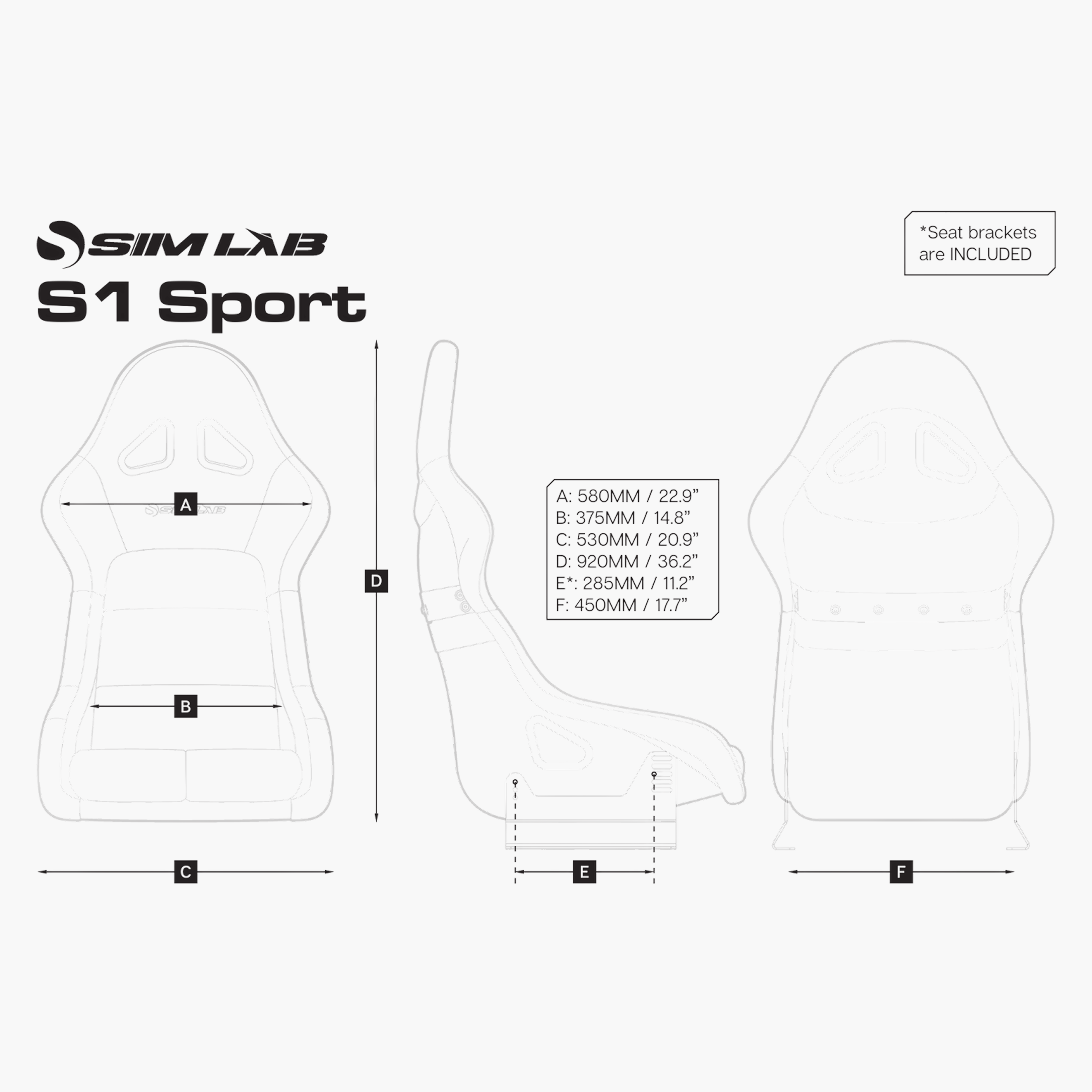 Sim-Lab S1 Sport GT Sim Racing Bucket Seat (GRP Shell, Black or Blue)