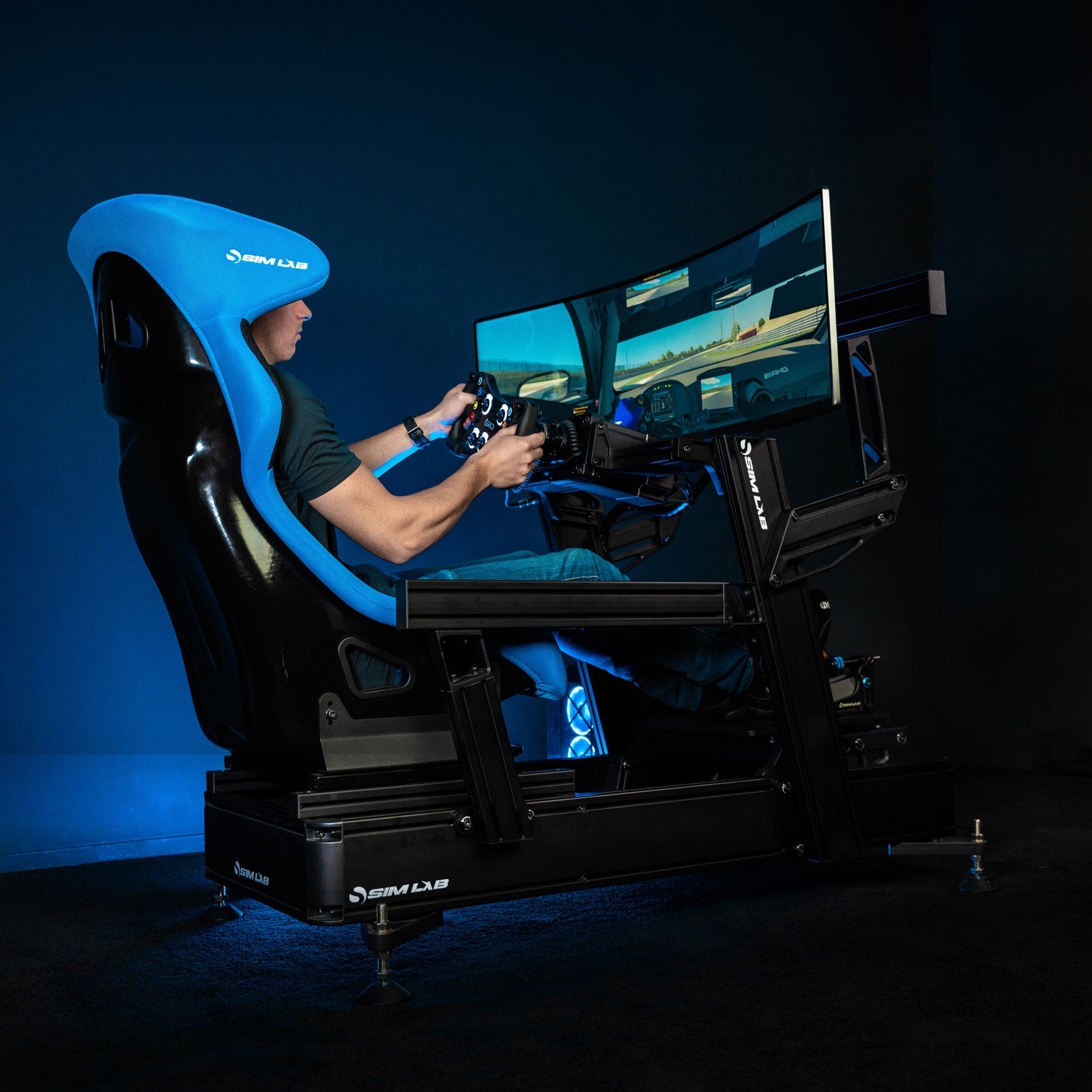 Sim-Lab P1X Pro triple-screen simulator — side view