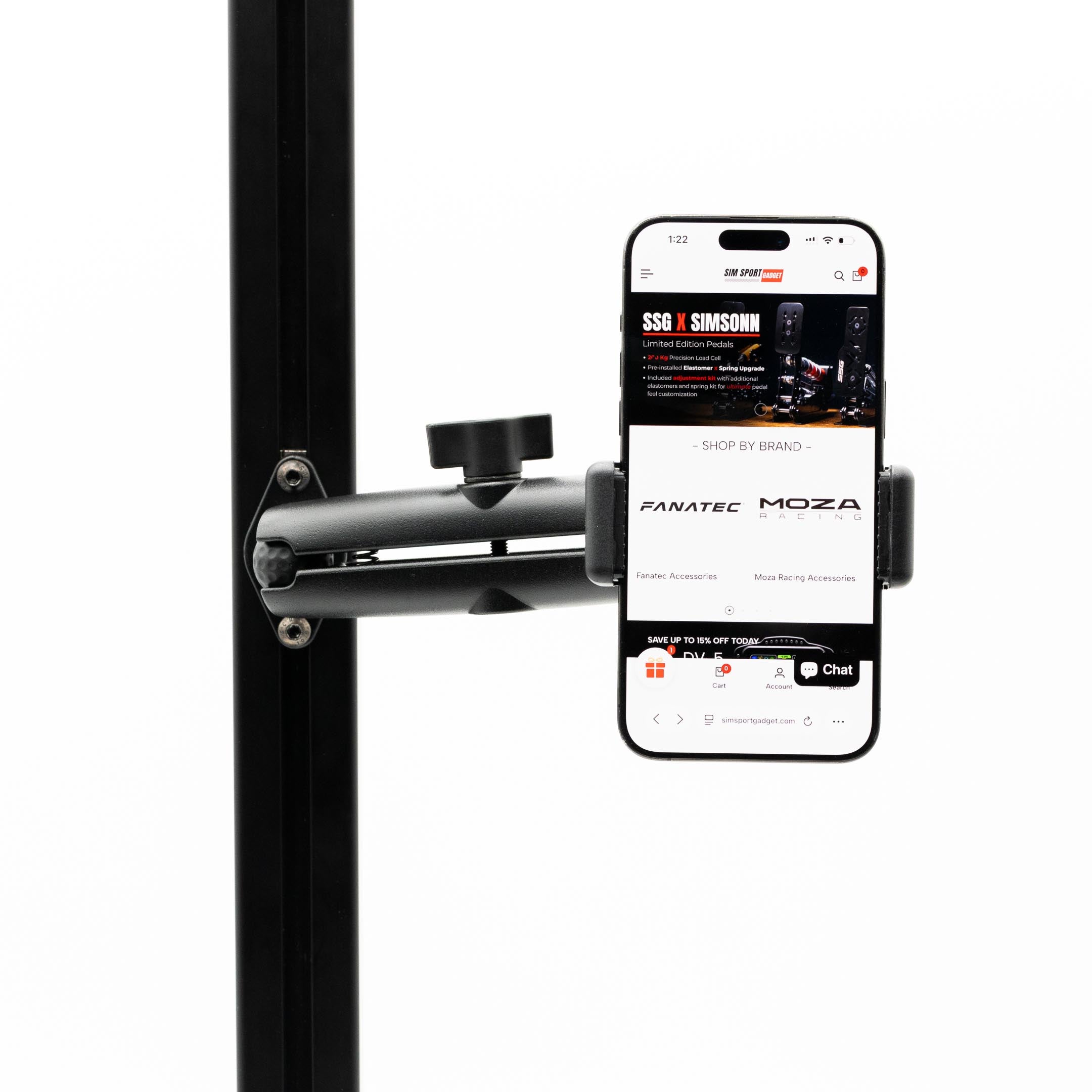 SimSportGadget Phone Mount with Premium Articulating Aluminum Arm for Sim Rigs