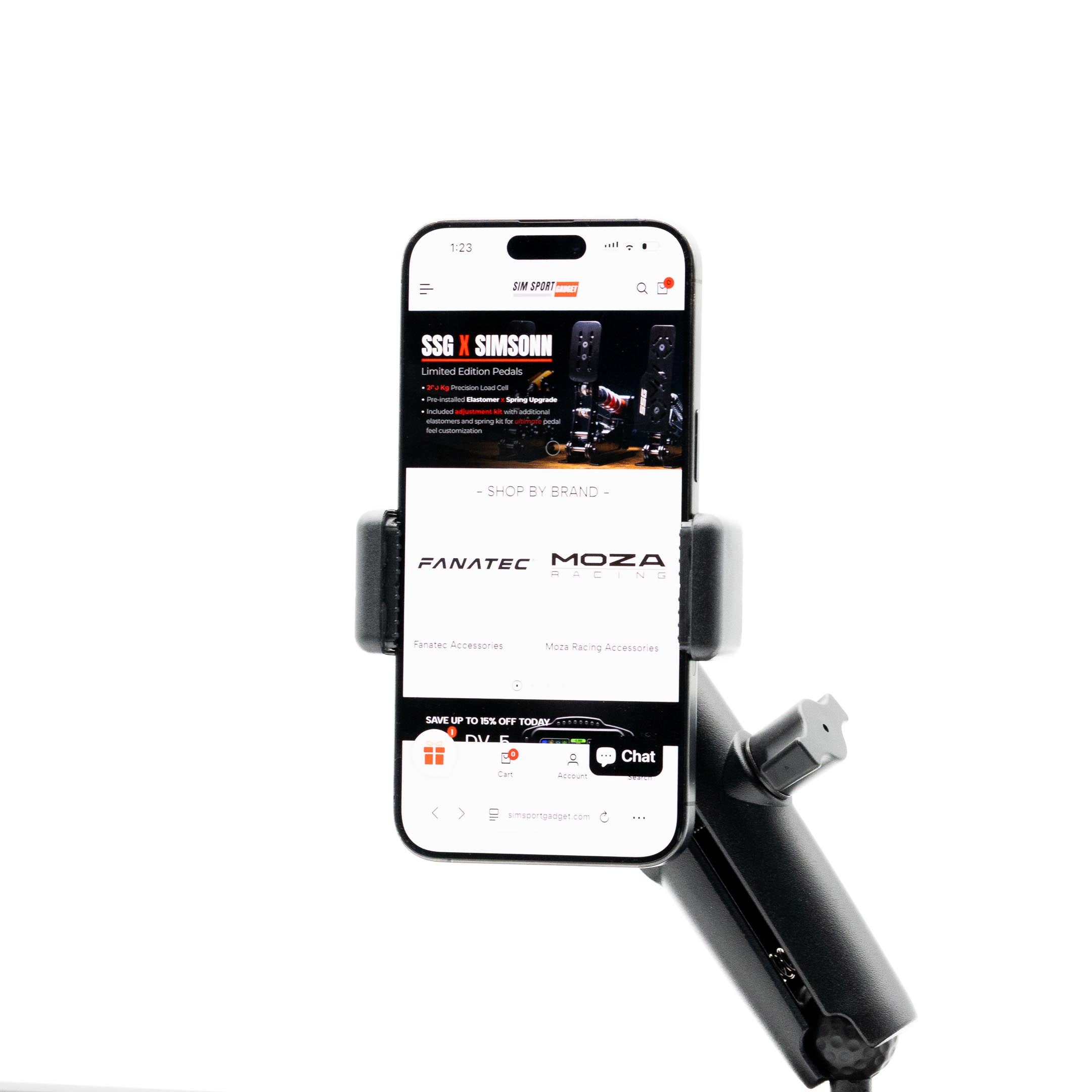 SimSportGadget Phone Mount with Premium Articulating Aluminum Arm for Sim Rigs