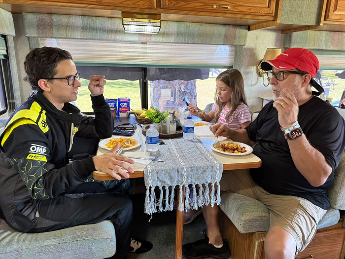 Debriefing in the RV between sessions at Sebring